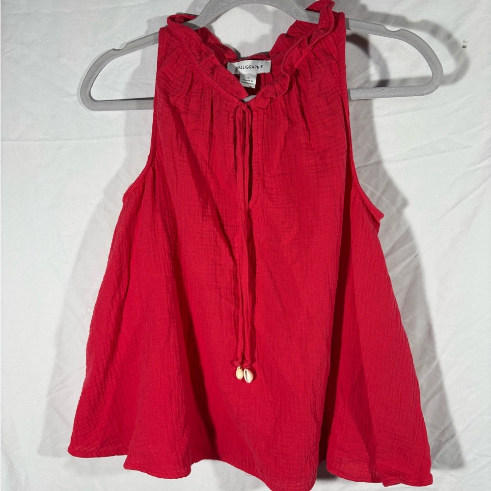 Melrose and Market Red Ruffle Neck Blouse